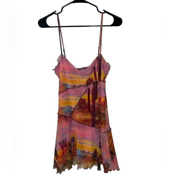 NWOT Urban Outfitters Moxie Mesh Mini Cactus Desert Slip Dress | Size Small - Picture 2 of 7